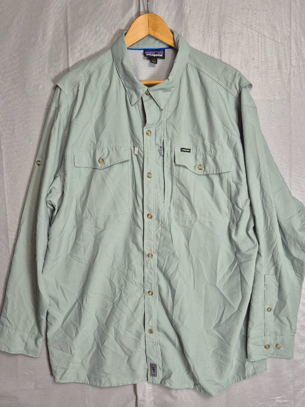Patagonia Long-Sleeved Sol Patrol Button Up Shirt Light Green XL Fishing